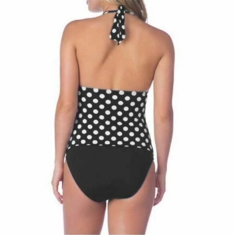 2 BAMBOO Ladies' Swimsuit Black & White Polka Dot Size XXL 14-16 Tummy Control